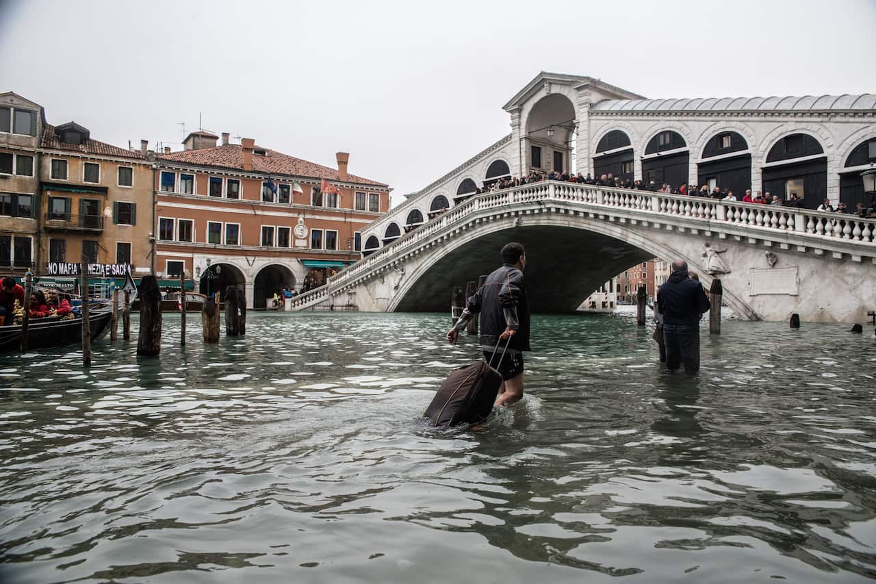 Almost all of the city of Venice is underwater as deadly storms hammer Italy.