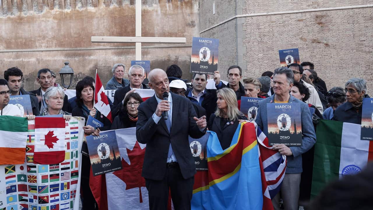 Founding member of the ECA (Ending Clergy Abuse), Peter Isely, during a twilight vigil prayer of the victims of sex abuse near Castel Sant'Angelo, in Rome.
