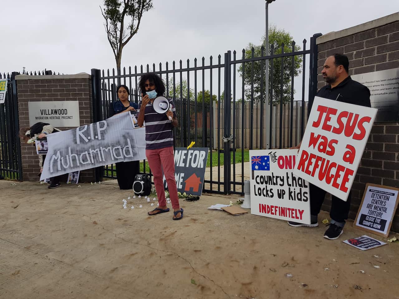 Protestors gathered outside Villawood Immigration Detention Centre following the death of a young man there a week ago.