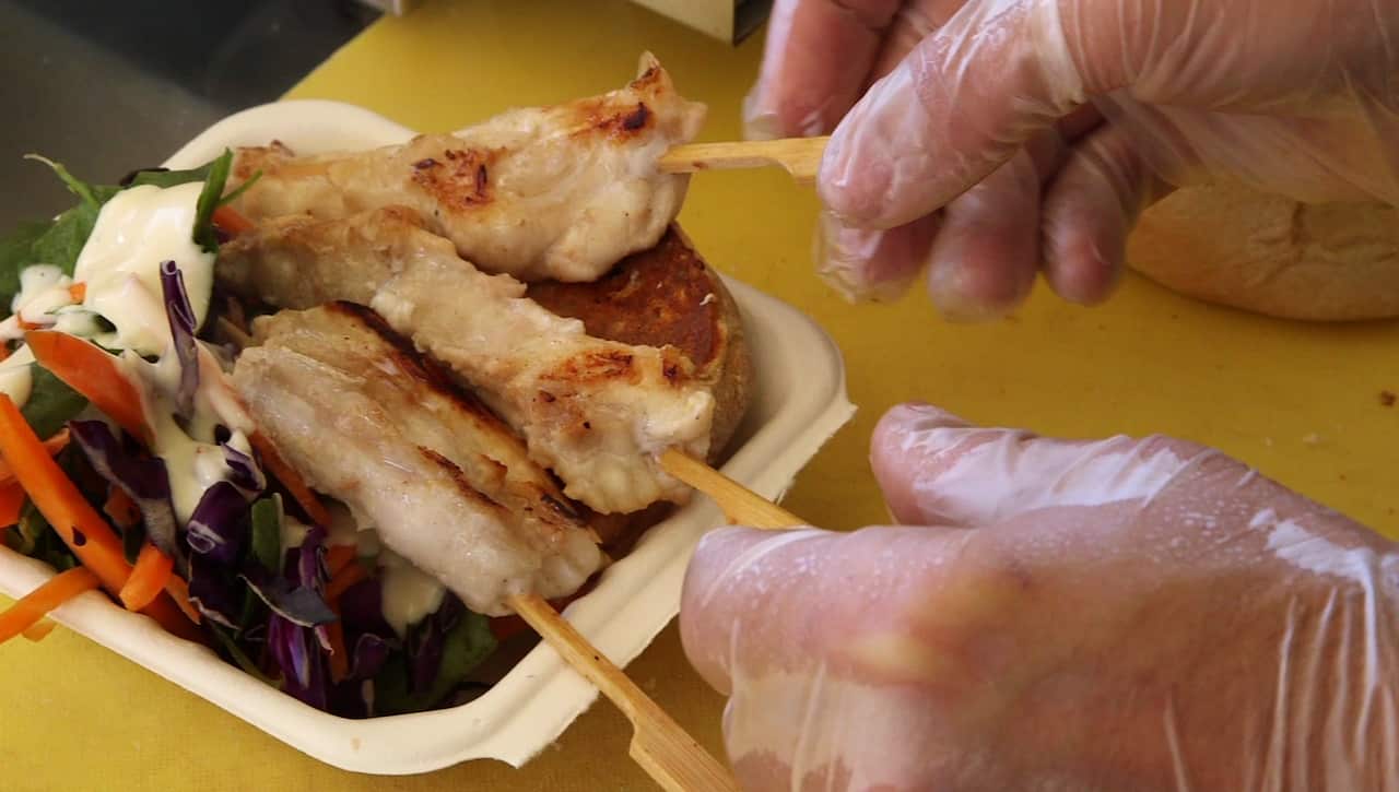 Kangaroo, crocodile and emu skewers are another specialty of the food truck's.