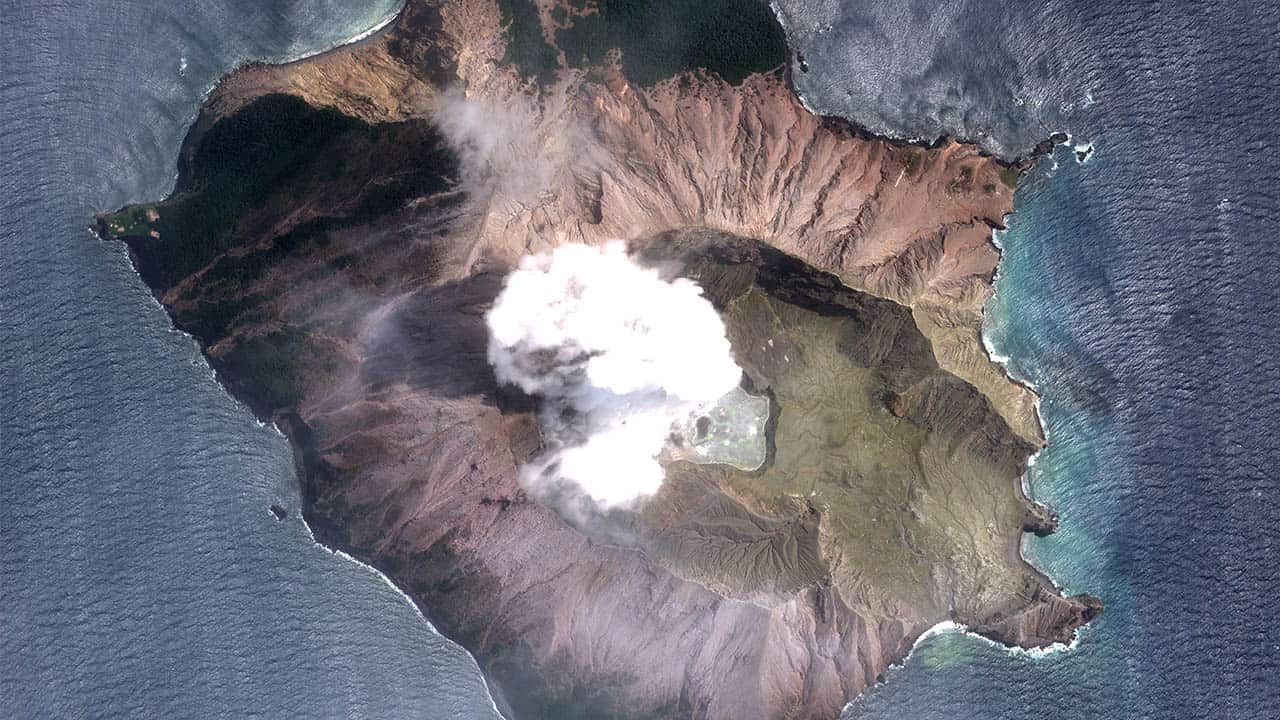 A satellite image of White Island shows it a day after Monday's eruption. 