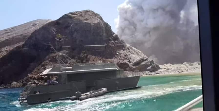 Video taken from inside a tour boat captured the moments after the volcano erupted. 