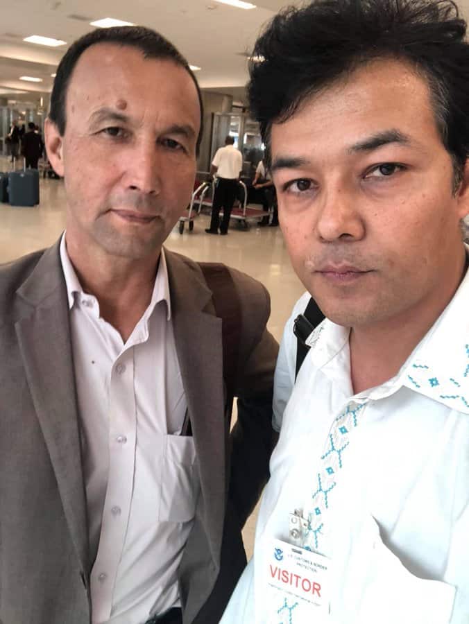 Abulikemu Yusufu with advocate Tahir Imin after arriving in Washington. 