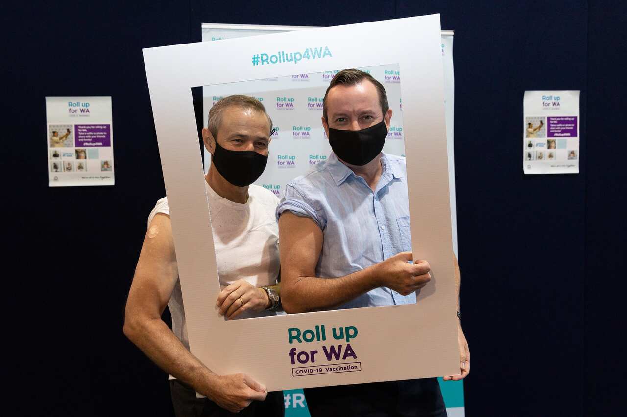 WA Premier Mark McGowan and WA Health Minister Roger Cook received their first dose of the COVID-19 AstraZeneca vaccination in Perth on 2 May 2021.