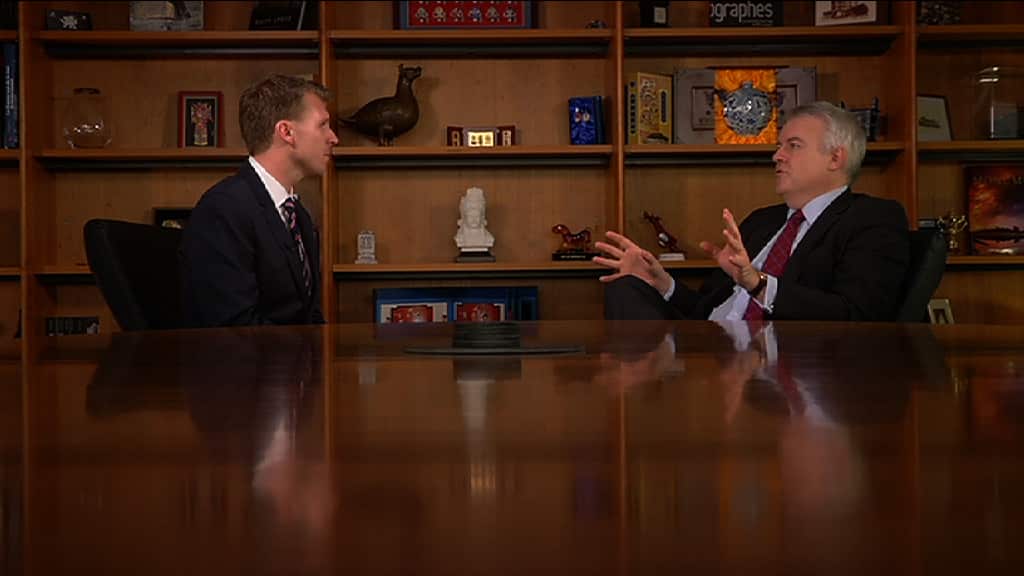 Welsh First Minister Carwyn Jones speaking to SBS Europe Correspondent Brett Mason.
