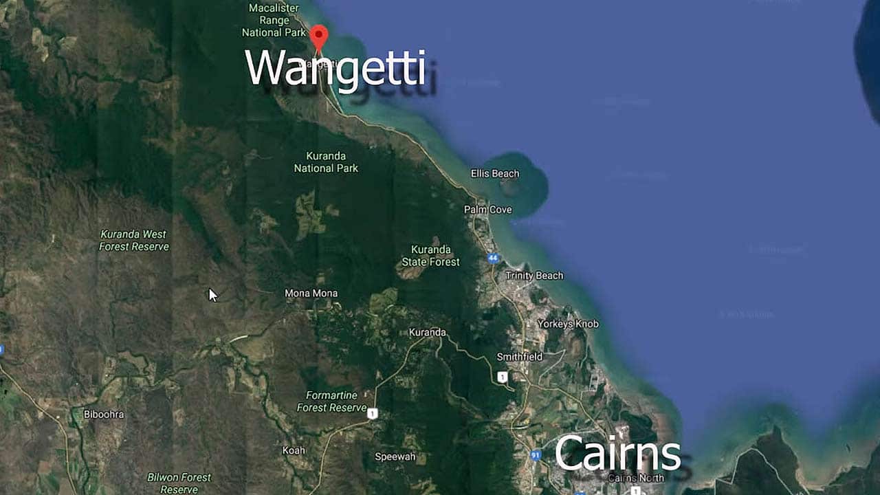 A map of Wangetti Beach where 24-year-old Toyah Cordingley's body was found.