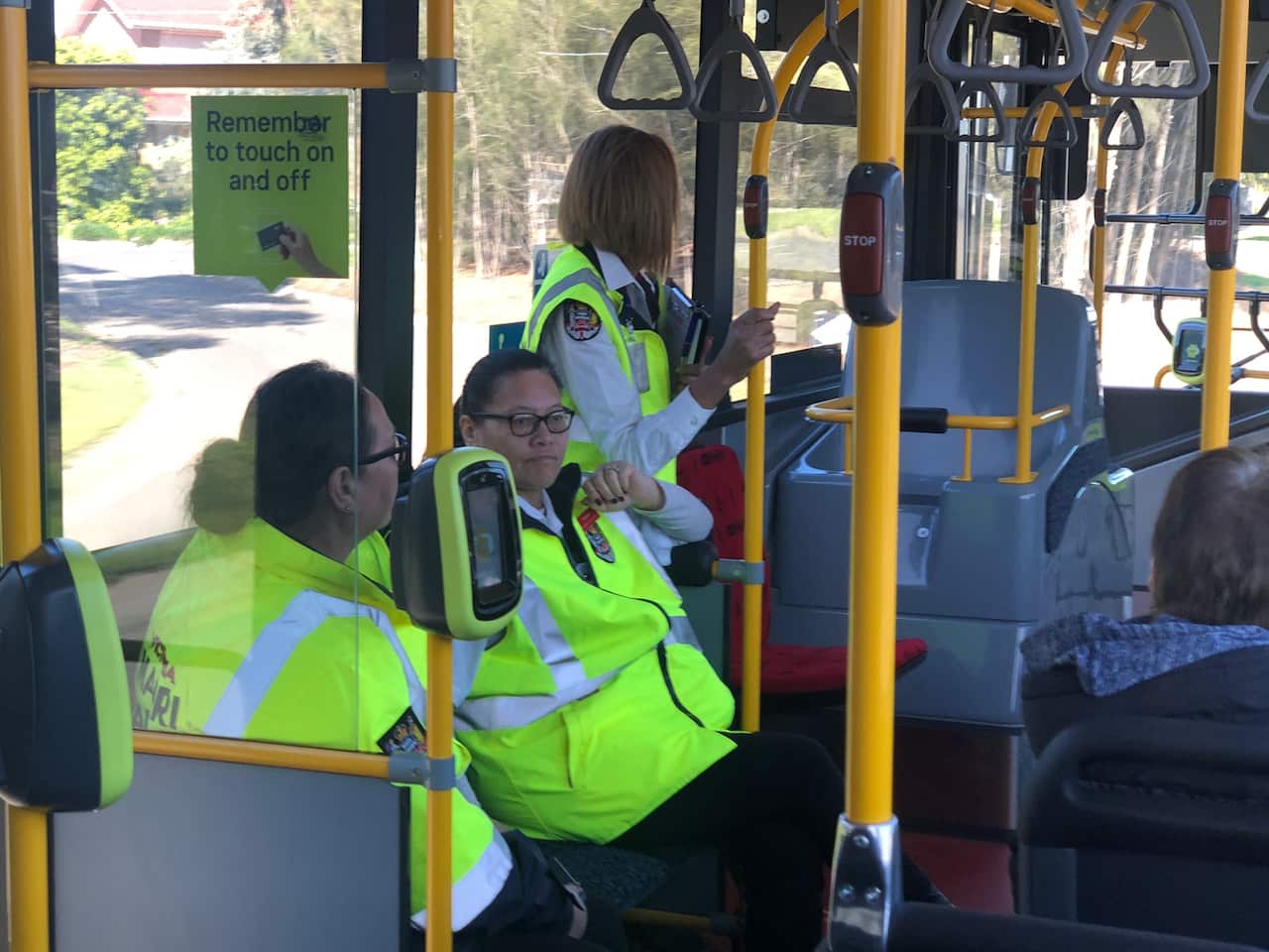 The wardens patrol on the bus