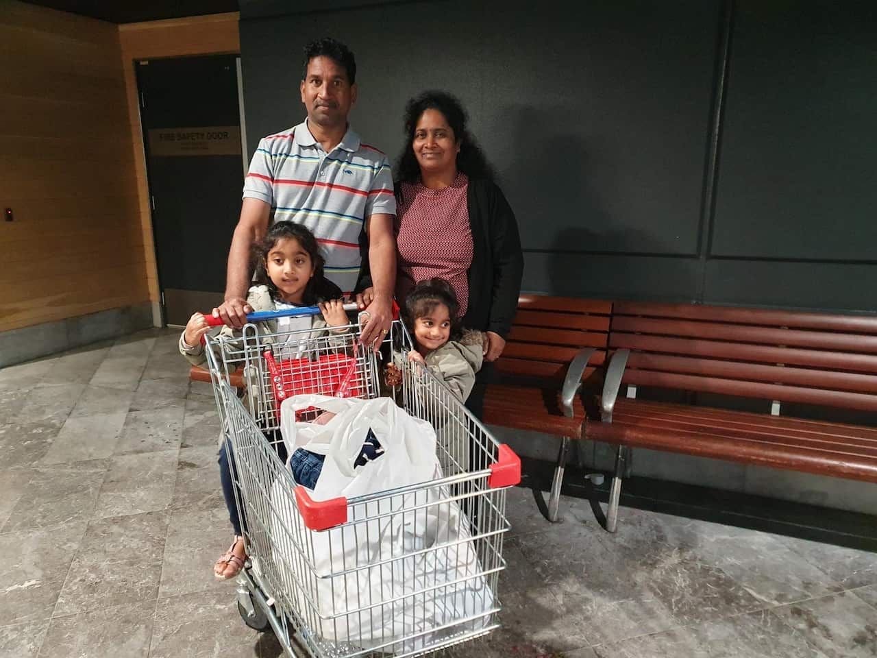 The Murugappan family - father Nades, mother Priya, and daughters Kopika and Tharnicaa - in a photo shared by supporters following their move to Perth.