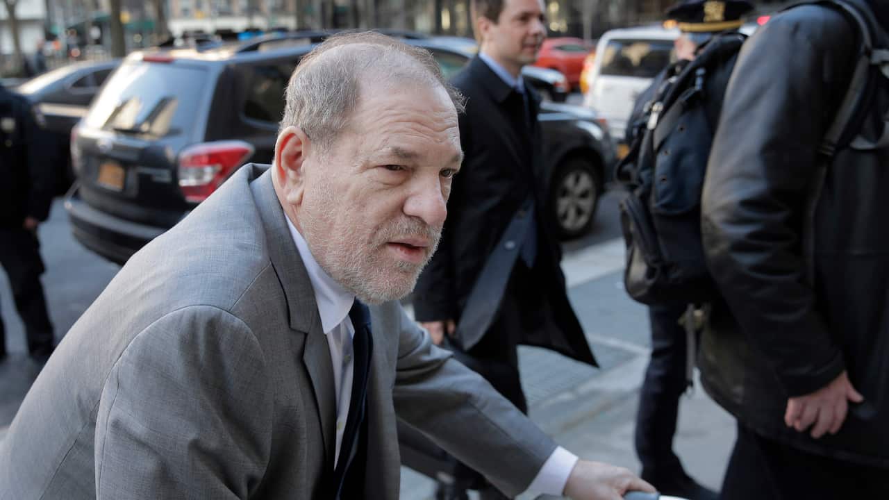 A stooped Weinstein, shuffling out of the courthouse with the use of a walker.