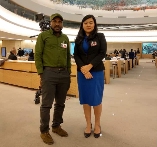 Victor Yeimo and Veronica Koman spoke at a United Nations Human Rights Council session.