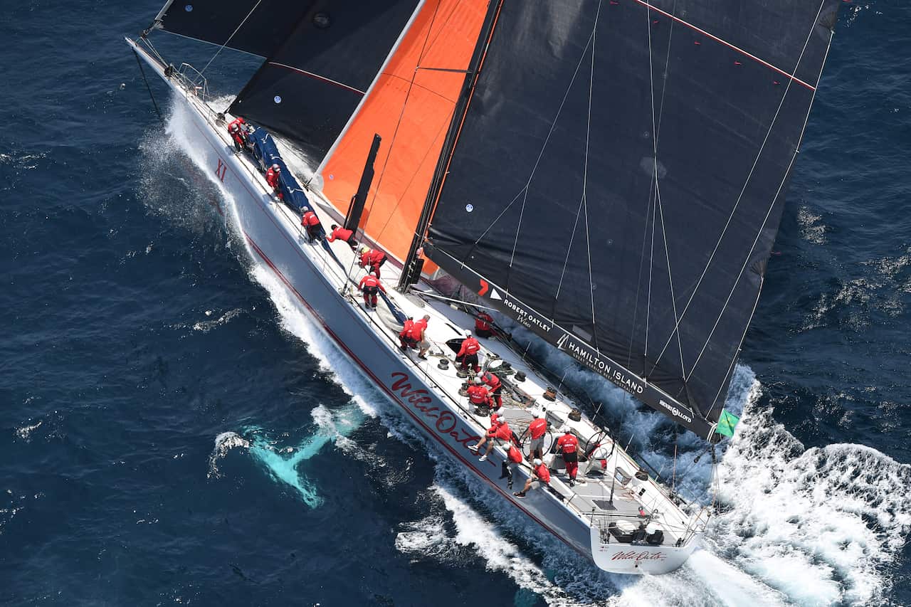 Wild Oats XI makes its way down the coast following the start of the Sydney to Hobart race. 