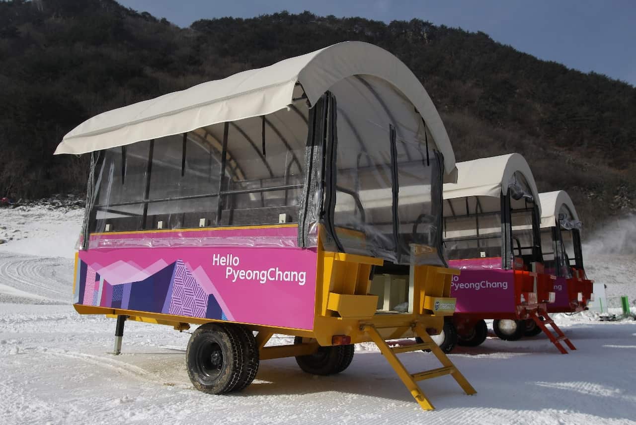 View of the construction site of the Jeongseon Alpine Centre during the venue opening ceremony in January 2016 (Getty)