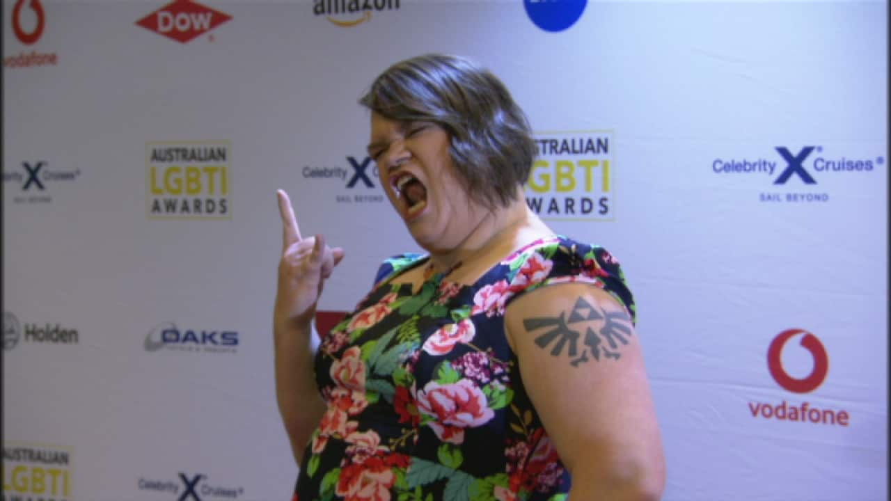 Australian comedian Jordan Raskopoulos at Australian LGBTI Awards 2018.