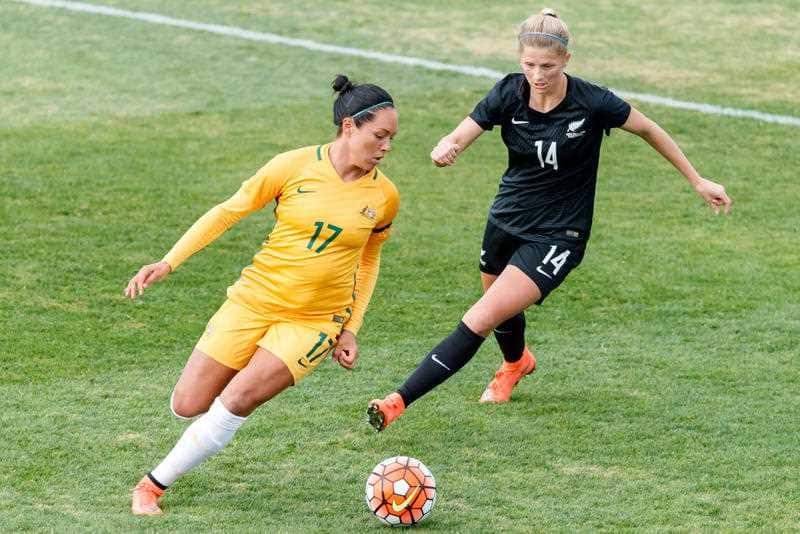 Simon in action during an international friendly match between the Australian Matildas and New Zealand.