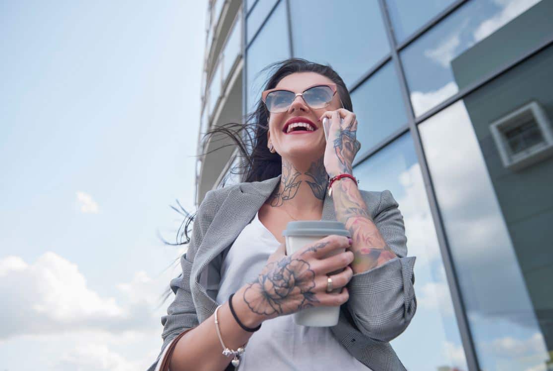 A businesswoman with a tattoo.