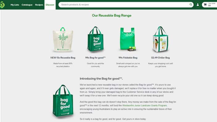 The bag alternatives at Woolworths.