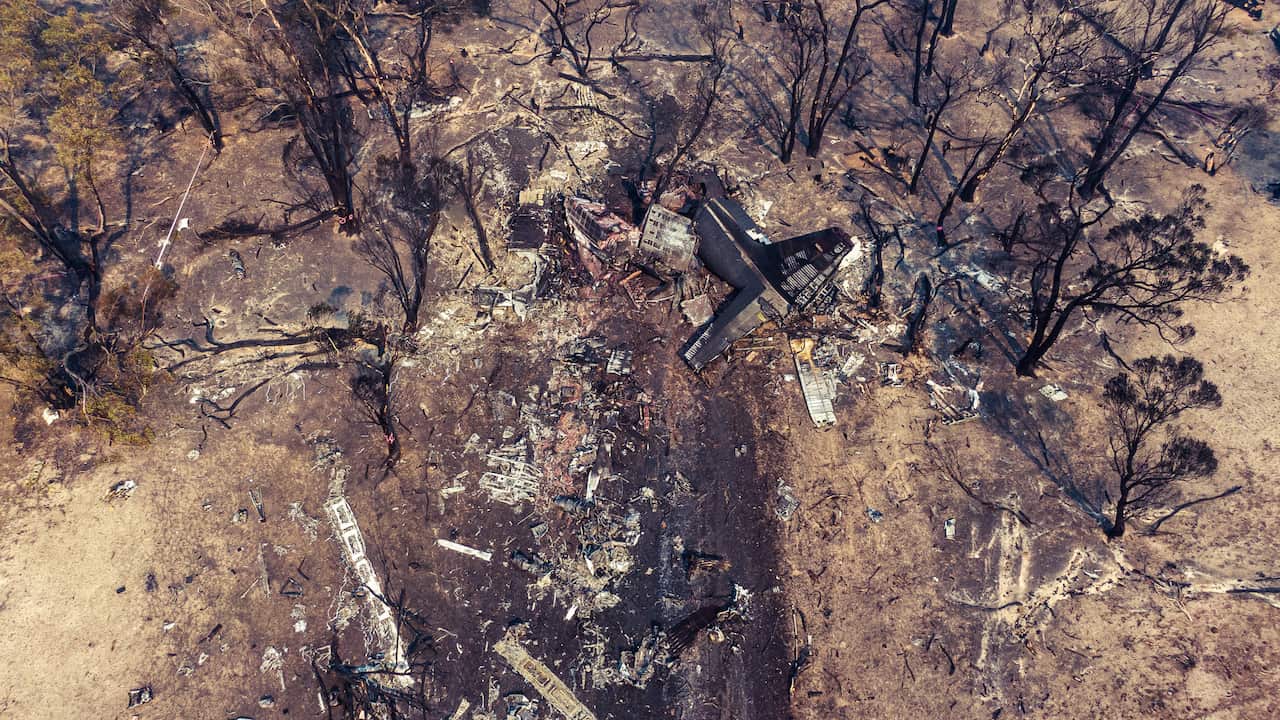 The wreckage of the C-130 Hercules air tanker plane that crashed.