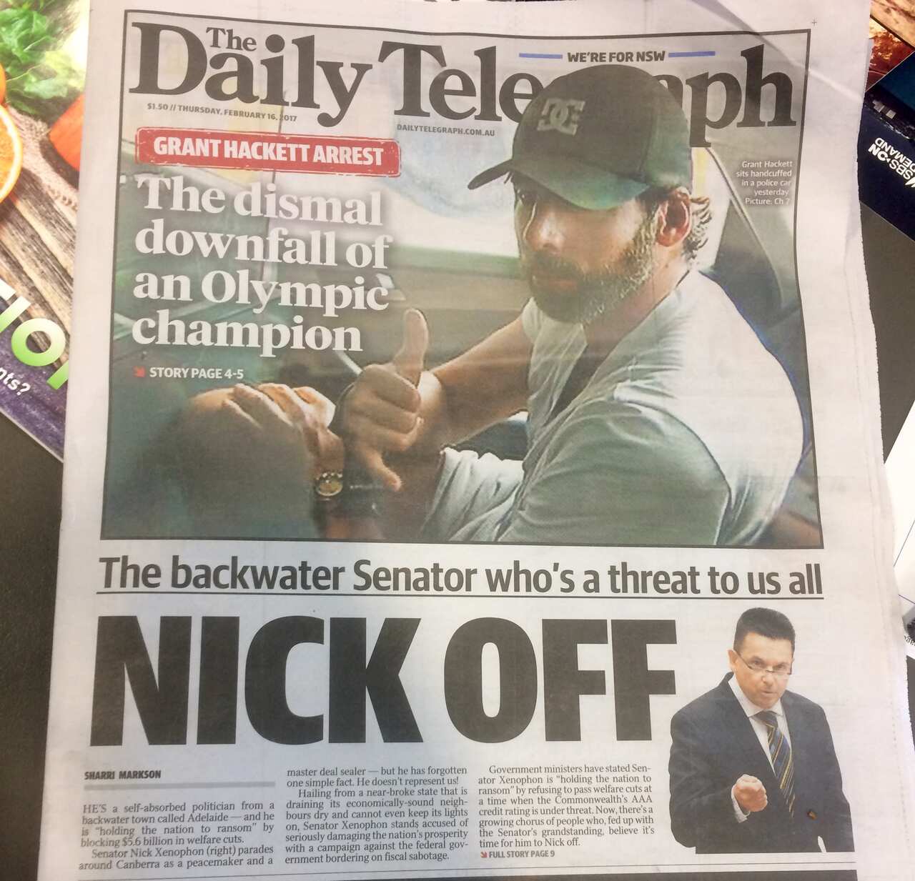 The Daily Telegraph's front page on February 16.