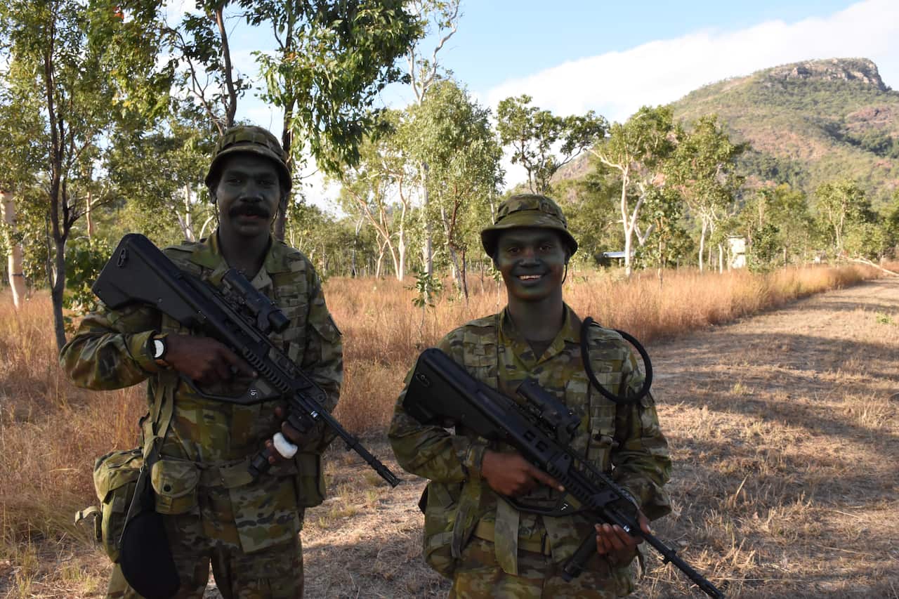 Privates Jayden Harrigan and Daymarra Deeral, both from Hope Vale.