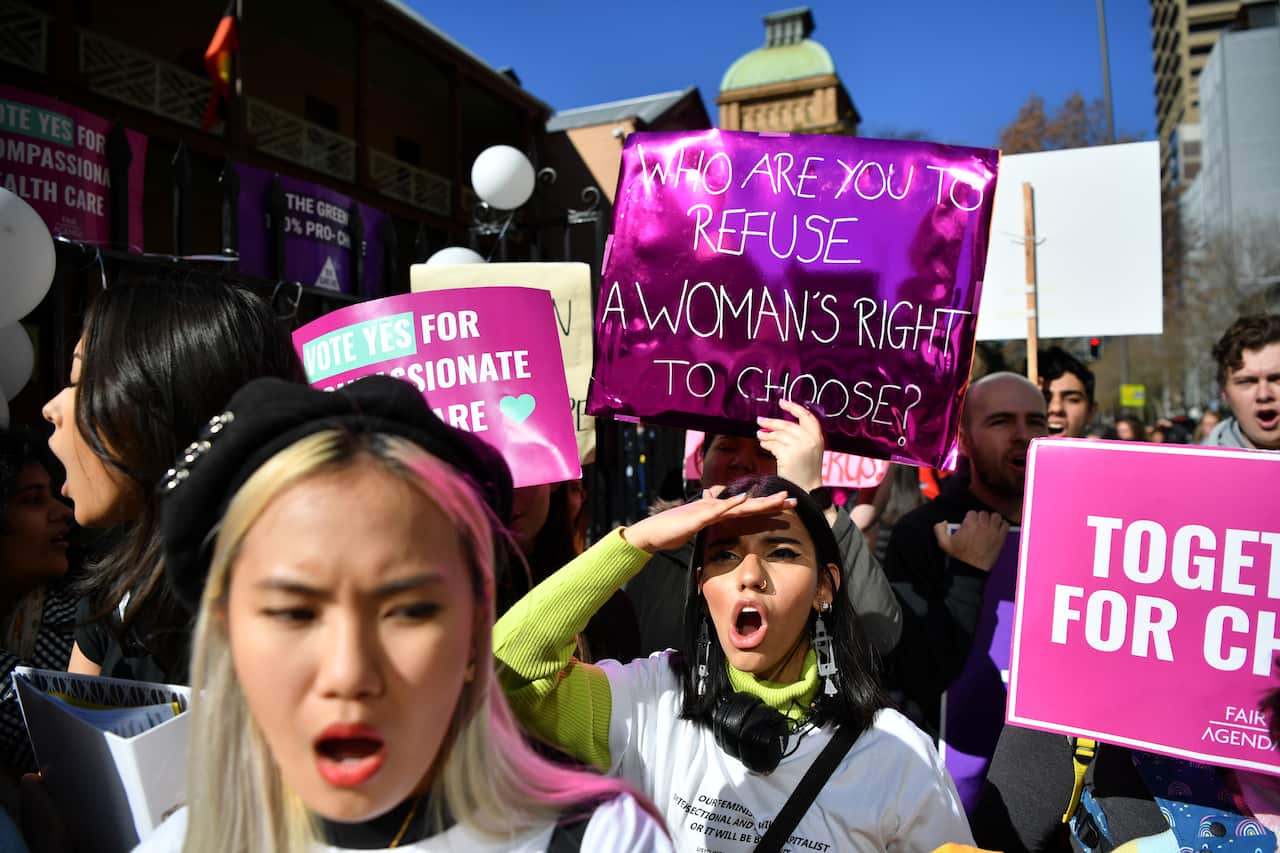 Pro-choice advocates during a rally outside the New South Wales Parliament. 