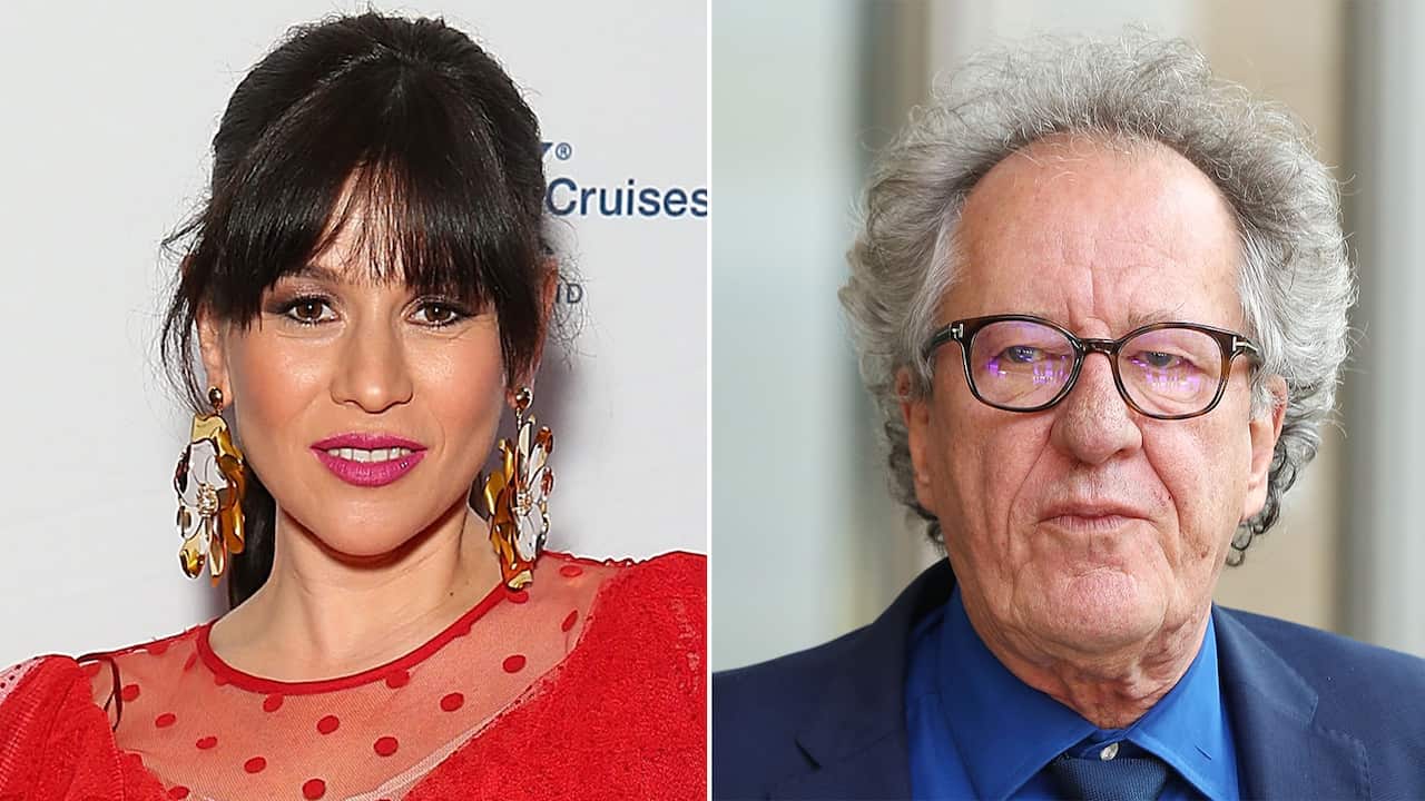Yael Stone (left) and Geoffrey Rush (right).