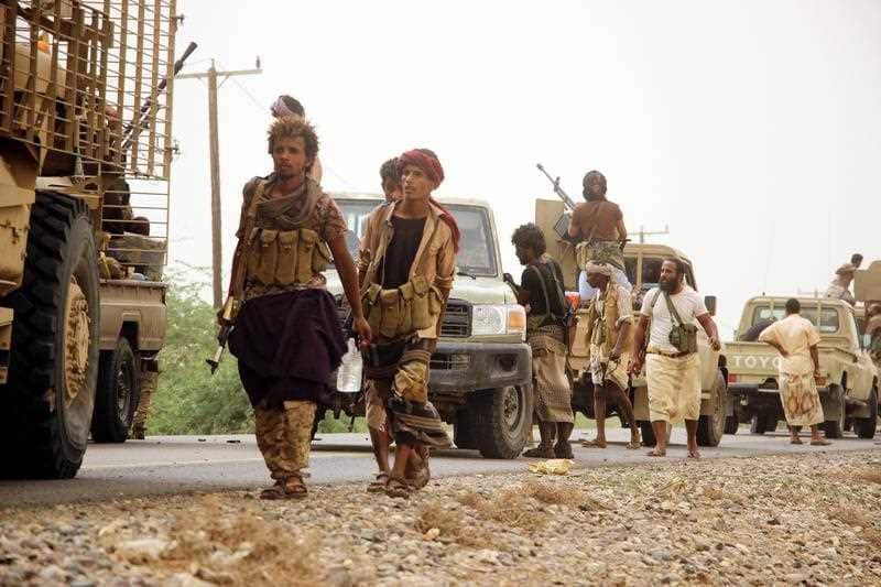  A column of Yemeni government forces and vehicles move closer to the western port city of Hodeidah, 