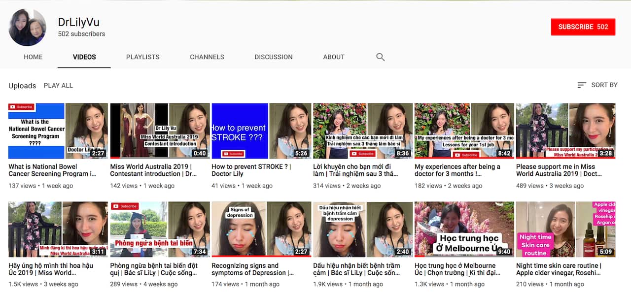 Lily’s YouTube channel, called ‘DrLilyVu’