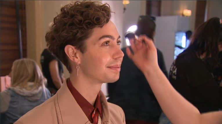 Indigenous model Zac Collins-Widders supports Adut Akech.