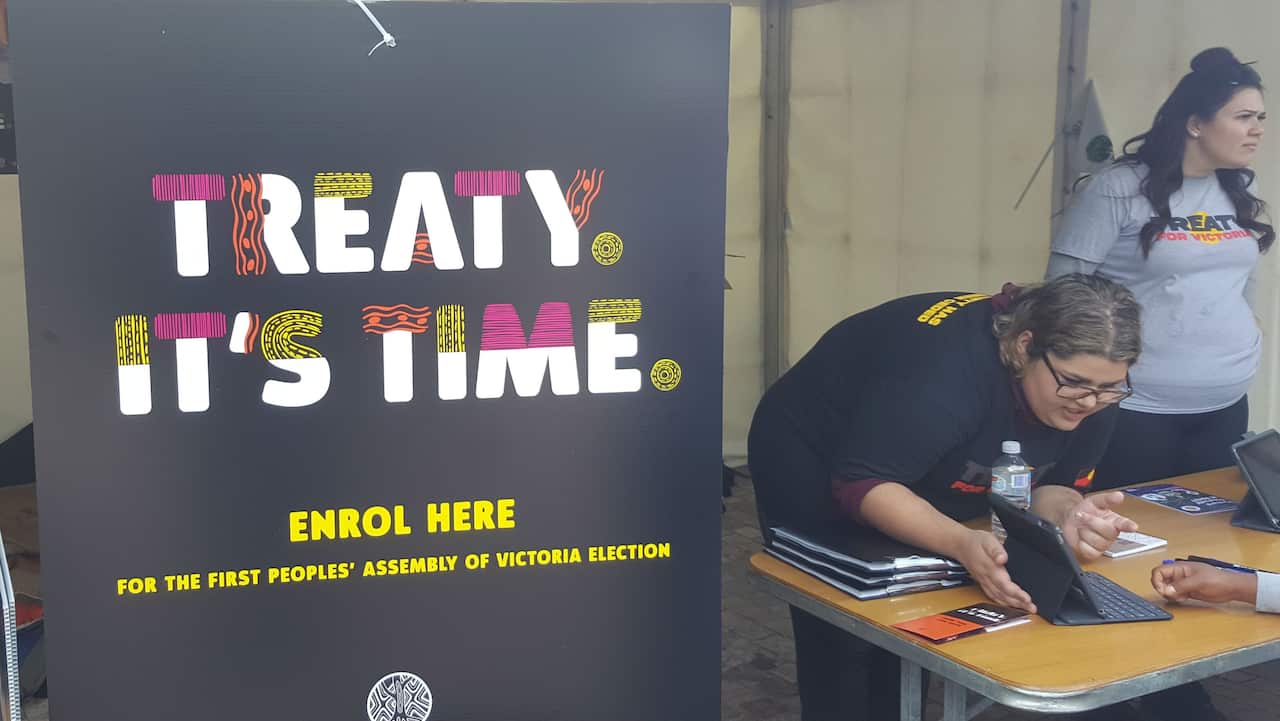 Raising awareness about Treaty Process at Federation Square Melbourne