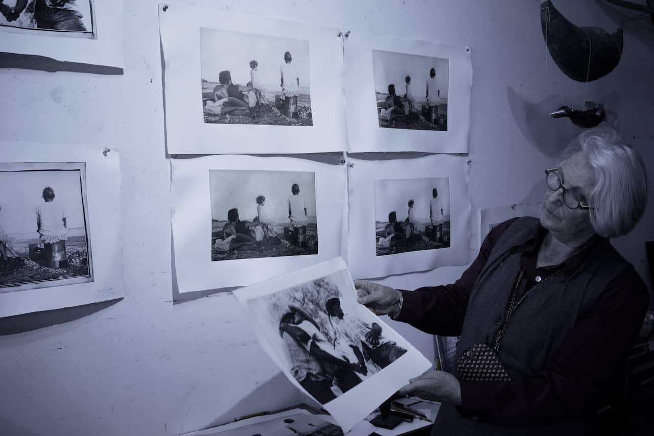 Juno Gemes proofing at Lothar's Studio in Brooklyn (Photo courtesy of Juno Gemes)