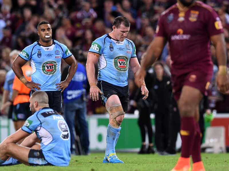 NSW Blues Captain Paul Gallen (centre) reacts