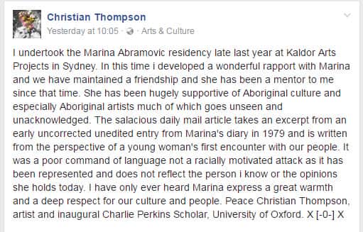 Christian Thompson's Facebook post. 