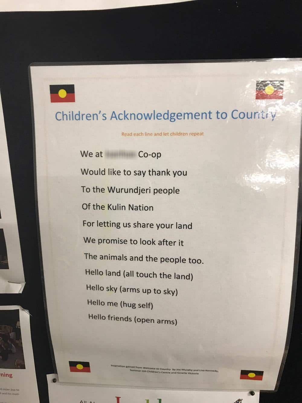 Preschool's 'Children's' Acknowledgement of Country