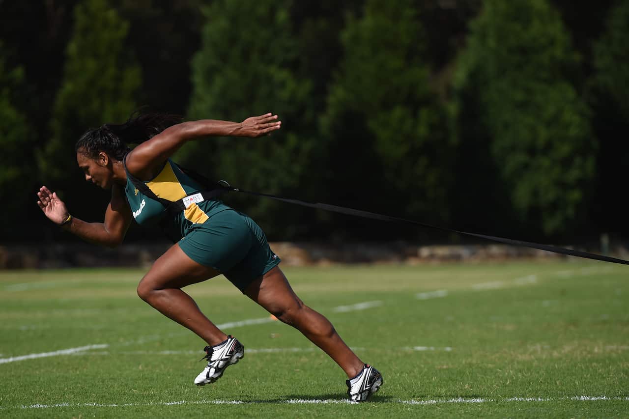 The Australian Women's Rugby Sevens team member Mahalia Murphy during a training session in Sydney, Thursday, March 10, 2016.  The Women's Rugby Sevens team will travel to Rio for the 2016 Olympic Games in August. (AAP Image/Dean Lewins) NO ARCHIVING