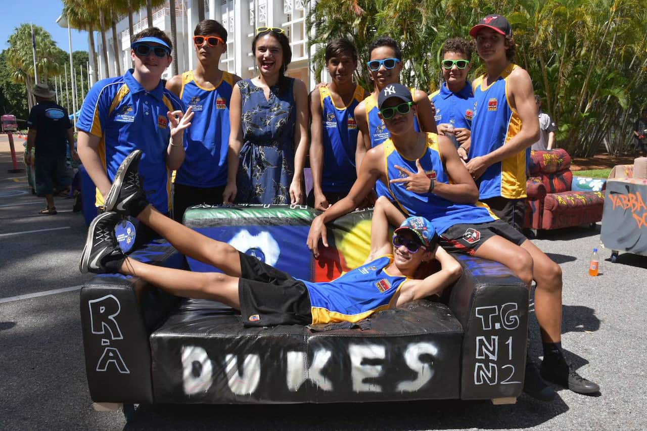 Northern Territory kids participate in Darwins annual couch surfing competition at Parliament House in Darwin.