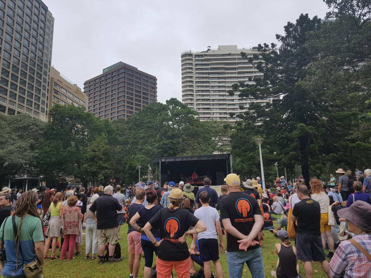 Crowds at a treaty rally in Sydney's Hyde Park.
