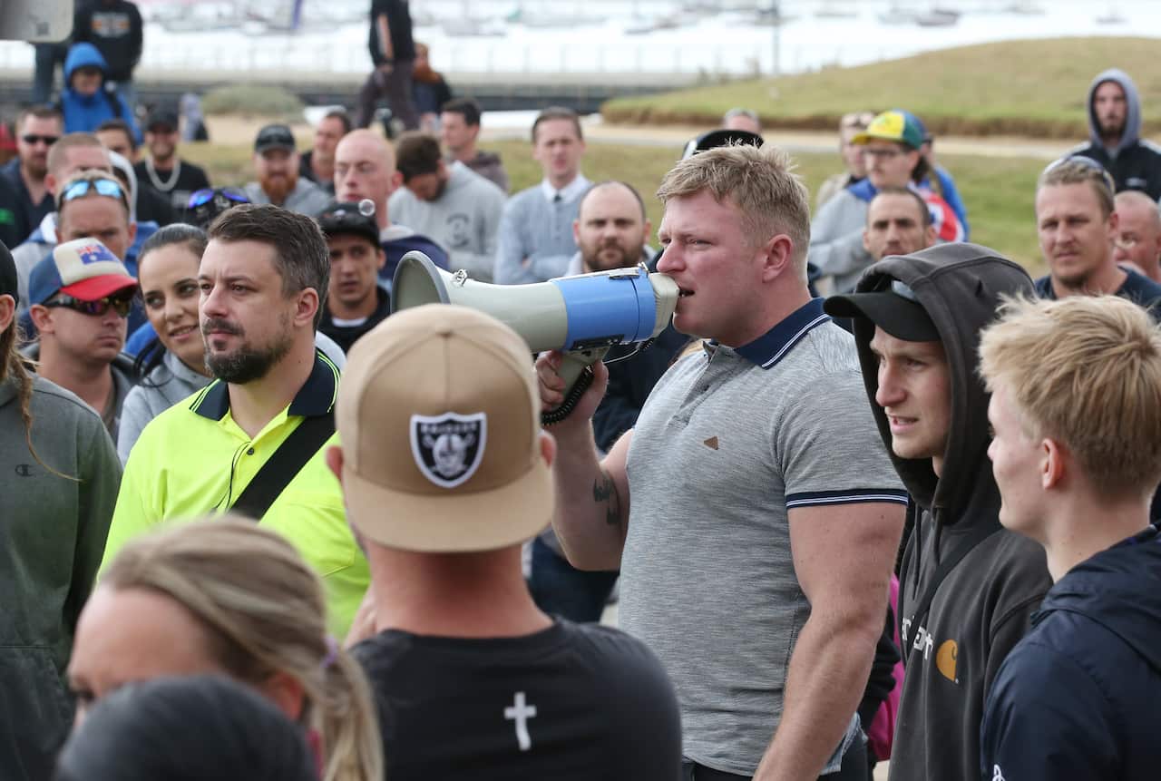 Far right wing activists on St Kilda beach 