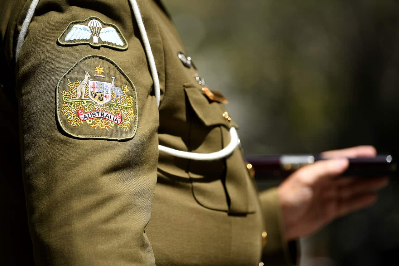 Army personnel during a Remembrance Day Service in Sydney, 2019. 