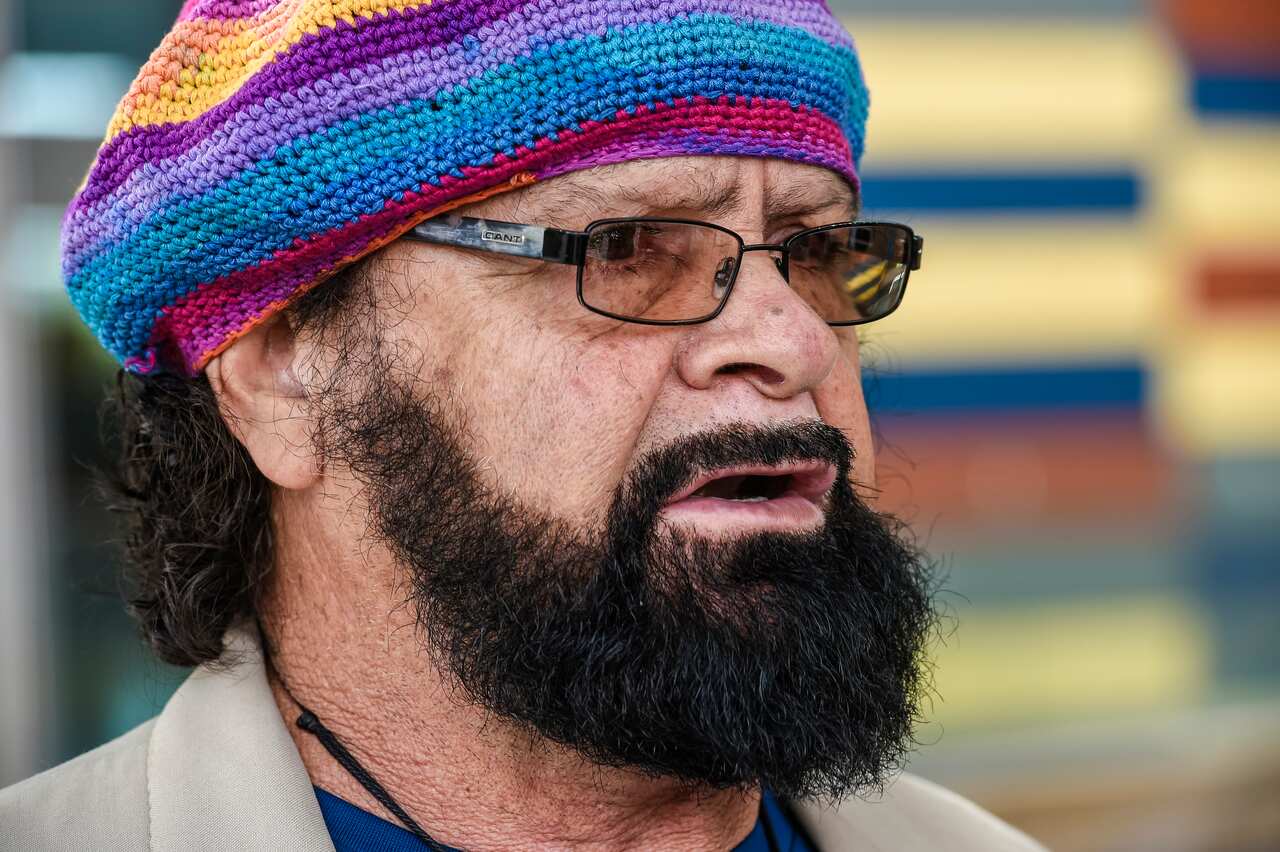 Bunna Lawrie elder of Nullaboour during an announcement on action against the plan to drill in the Bight, at the Federal Court of Australia in Adelaide, Wednesday, January 22, 2020. (AAP Image/Roy Vandervegt) NO ARCHIVING