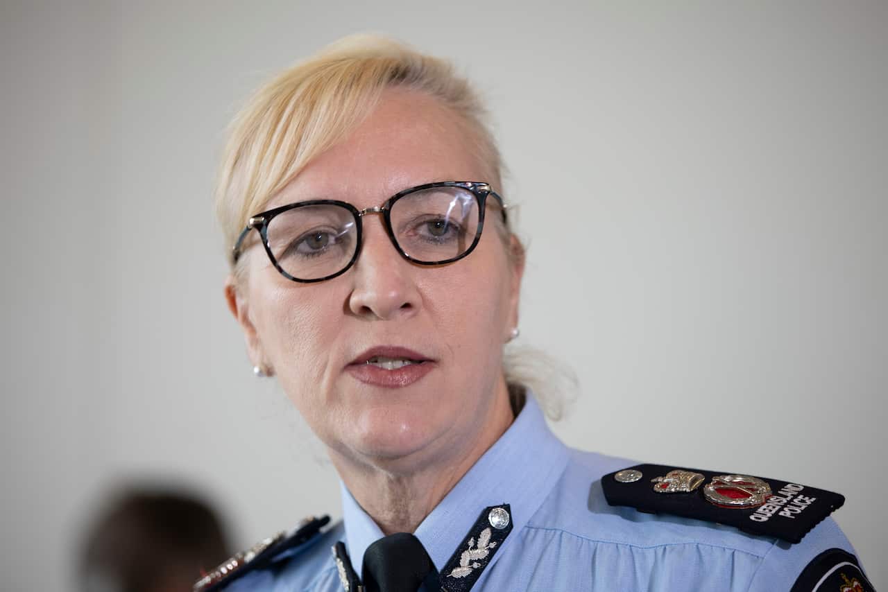 Queensland Police Commissioner Katarina Carroll addresses the media during a press conference in Brisbane, Tuesday, February 9, 2021. Annastacia Palaszczuk says Queensland will crack down on youth criminals with "all the force and resources at our disposa