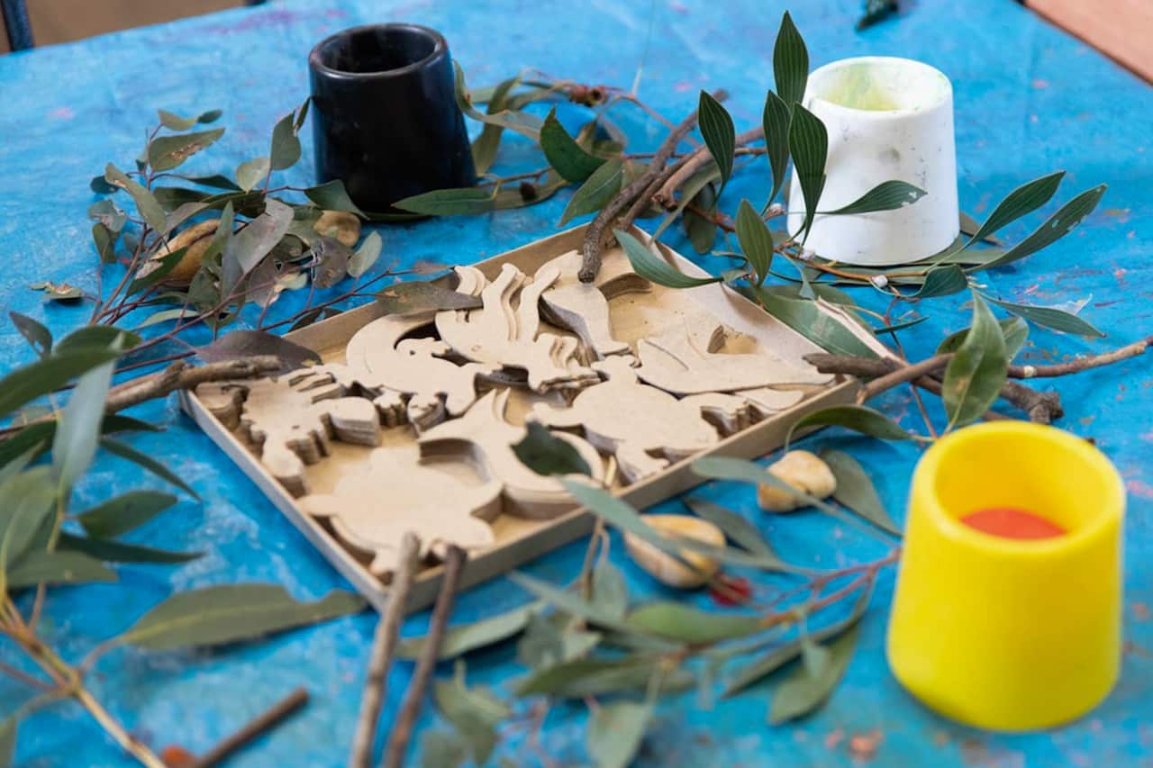 children learning about Aboriginal culture at the Yappera kindergarten in Melbourne. Yappera, which was set up by a group of Aboriginal women 40 years ago teaches Indigenous languages, dancing, and stories for children to learn about their heritage. 