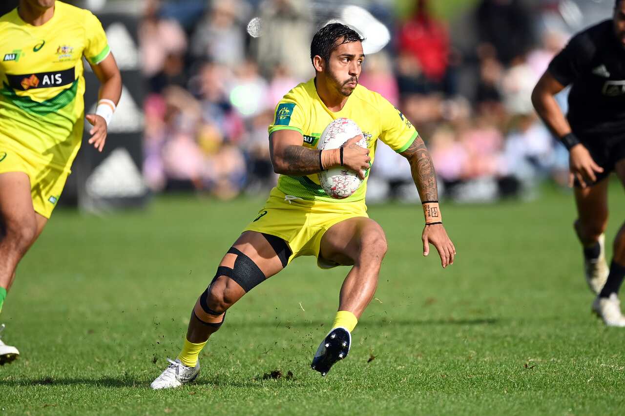 Maurice Longbottom during the Rugby Sevens match between the All Blacks Sevens and Australia at Grammar TEC Rugby Club, Auckland, New Zealand, Friday, May 21, 2021. (AAP Image/Andrew Cornaga) NO ARCHIVING, EDITORIAL USE ONLY