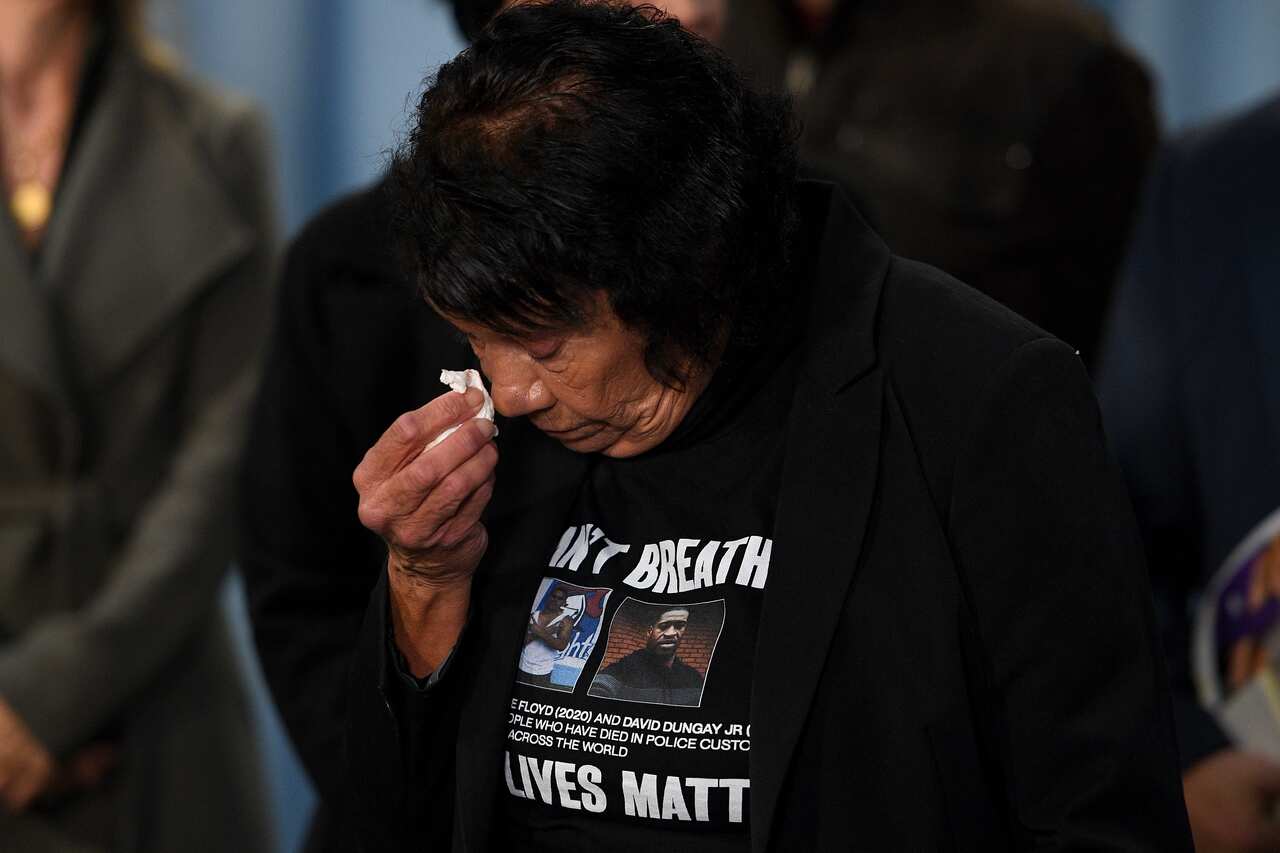 Leetona Dungay, the mother of the late David Dungay Jr, speaks during a press conference at NSW Parliament in Sydney.
