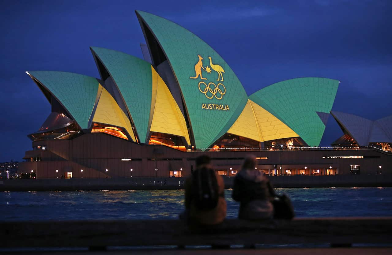opera house in green and gold coloours