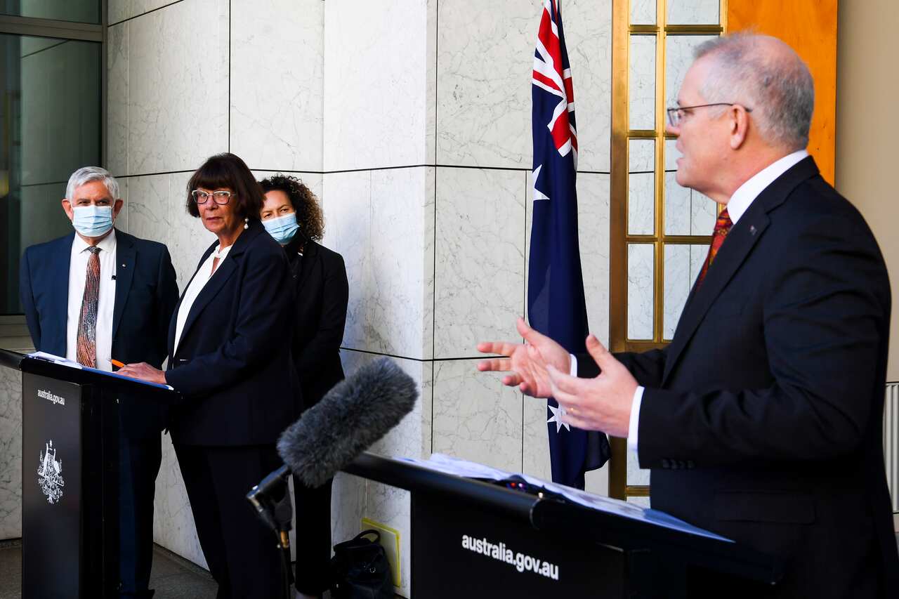 Ken Wyatt and Coalition of Peaks Convenor and Co-Chair of the Joint Council on Closing the Gap Pat Turner and Healing Foundation CEO Fiona Cornforth Prime Minister Scott Morrison 