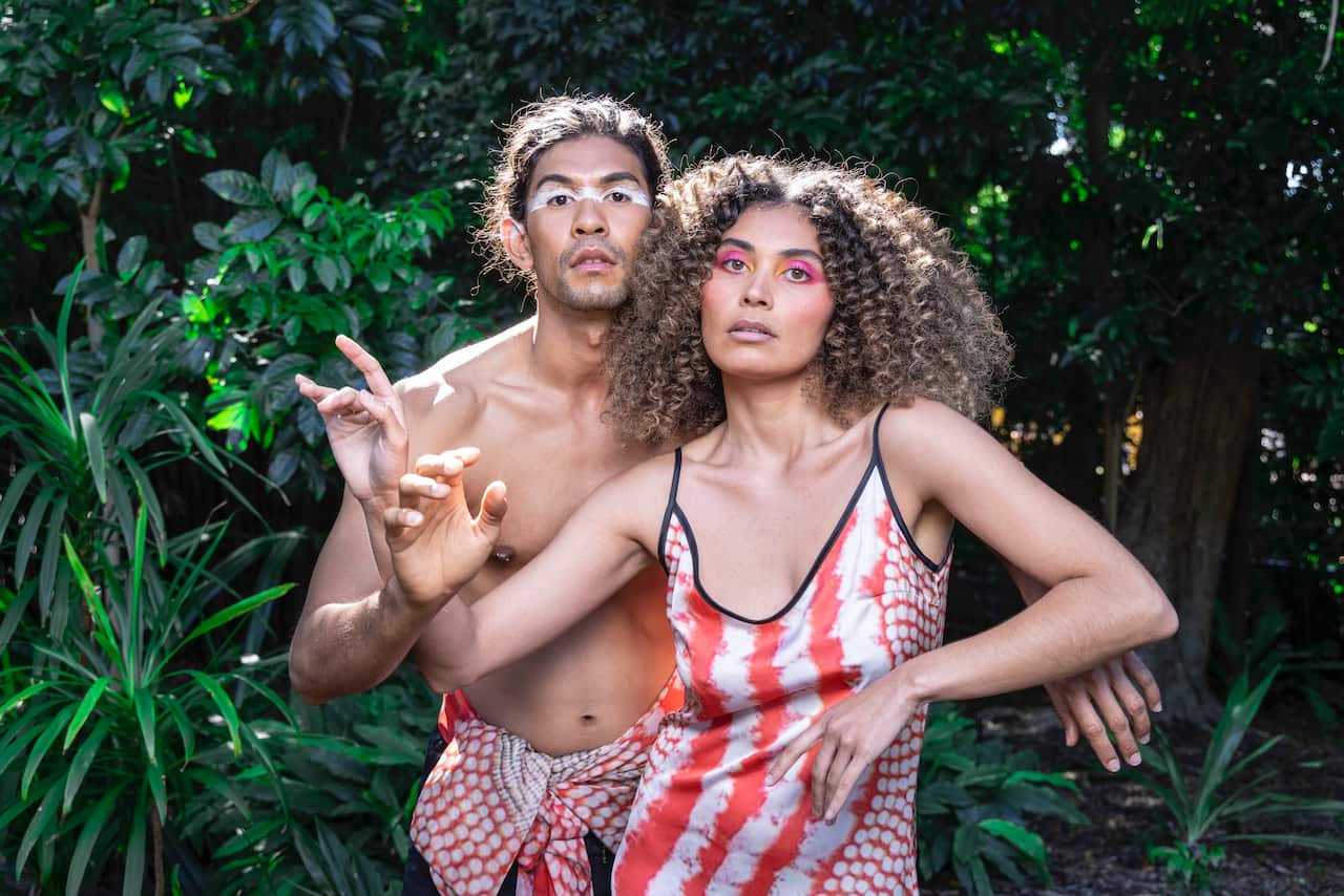 Tyrel Dulvarie and Perry Mooney  First Nations Fashion Brisbane