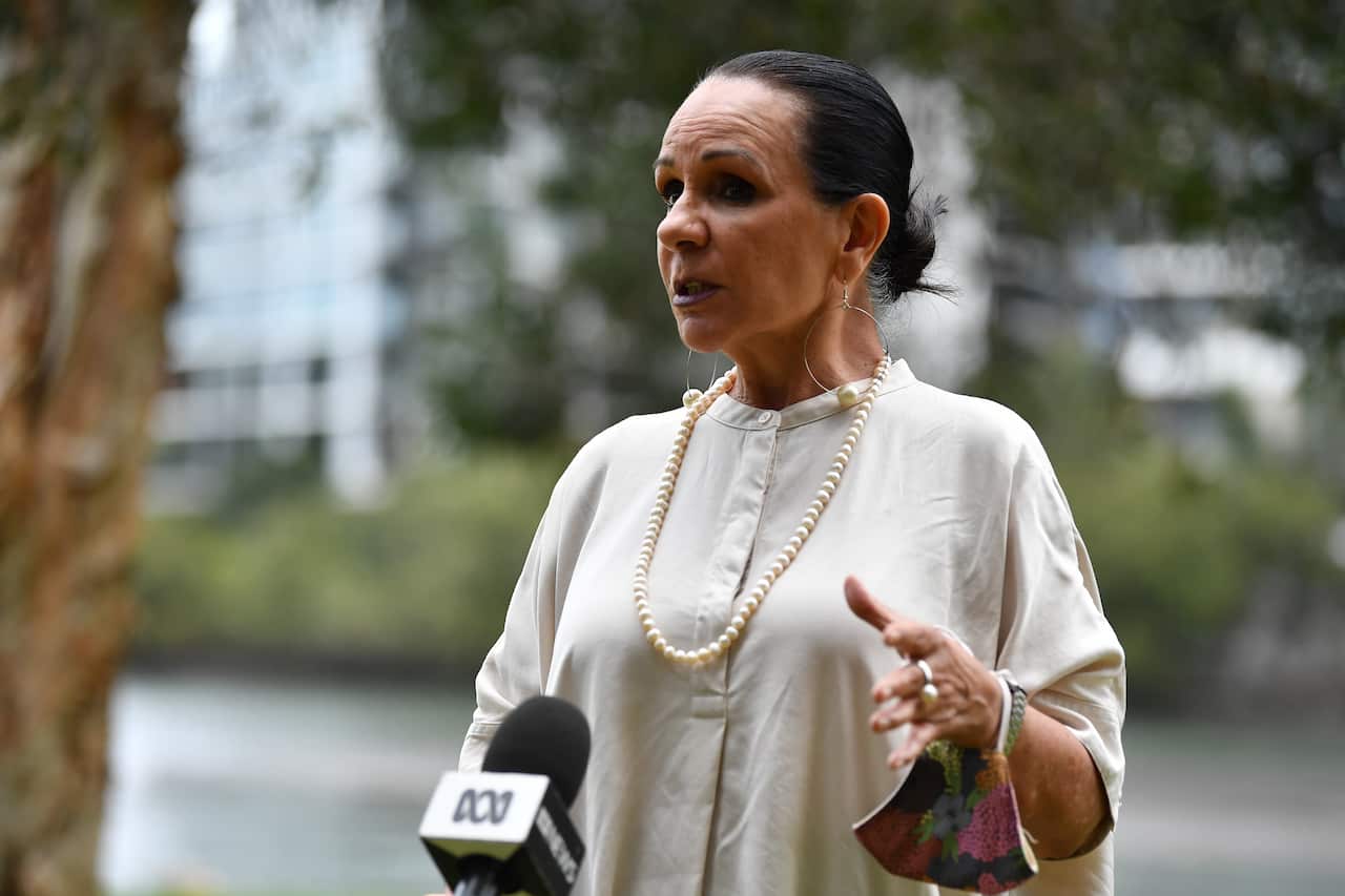 Shadow Minister for Indigenous Australians Linda Burney speaks during a doorstop in Sydney, Monday, August 23, 2021. (AAP Image/Joel Carrett) NO ARCHIVING