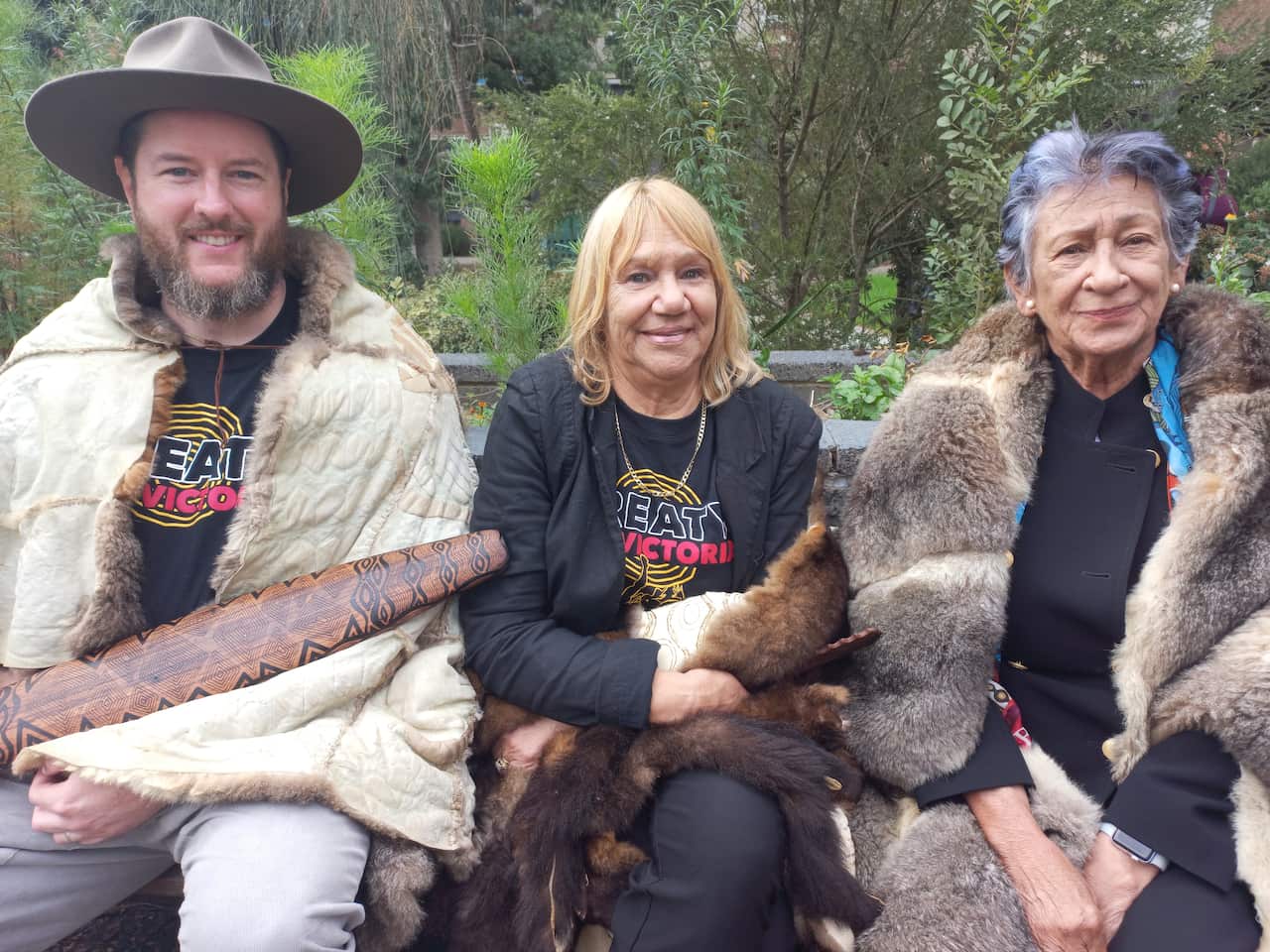 Marcus Stewart, Geraldine Atkinson and Eleanor Bourke.  attend the first day of the Yoorook Justice Commission in Victoria