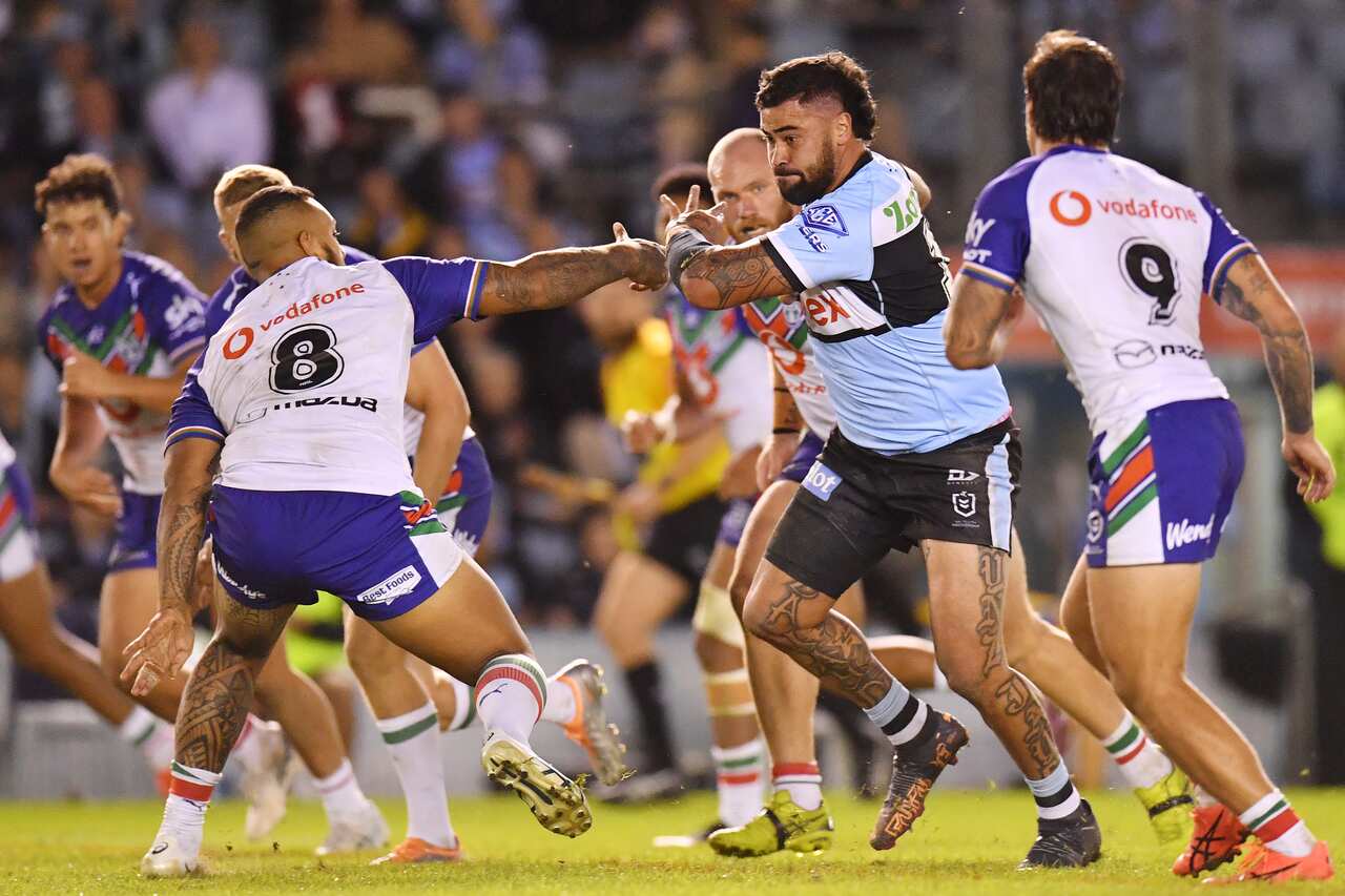 Andrew Fifita of the Sharks during the NRL Round 9 match between the Cronulla-Sutherland Sharks and the The New Zealand Warriors at PointsBet Stadium in Sydney, Sunday, May 8, 2022. (AAP Image/Dean Lewins) NO ARCHIVING, EDITORIAL USE ONLY