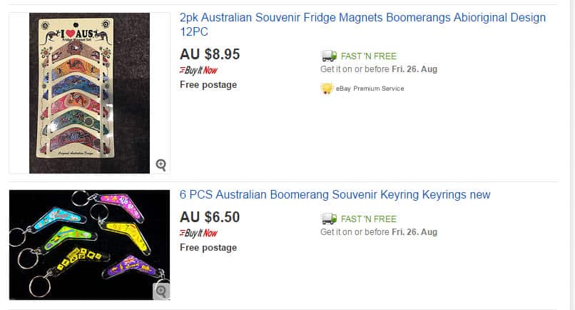 'Aboriginal design' magnets for sale on Ebay 